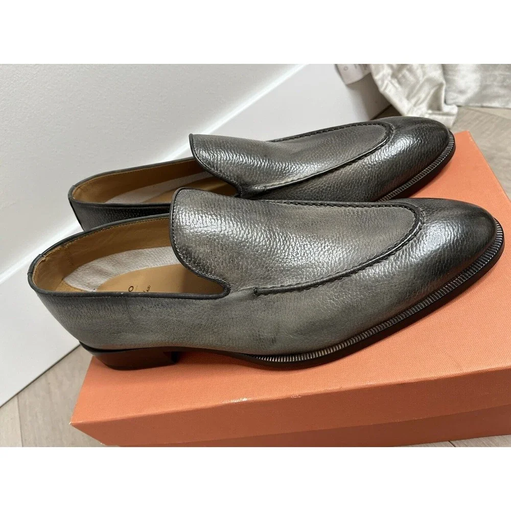 New Di Bianco Istria Men Gray Leather Penny Loafers Slip On Shoes 11.5 & belt